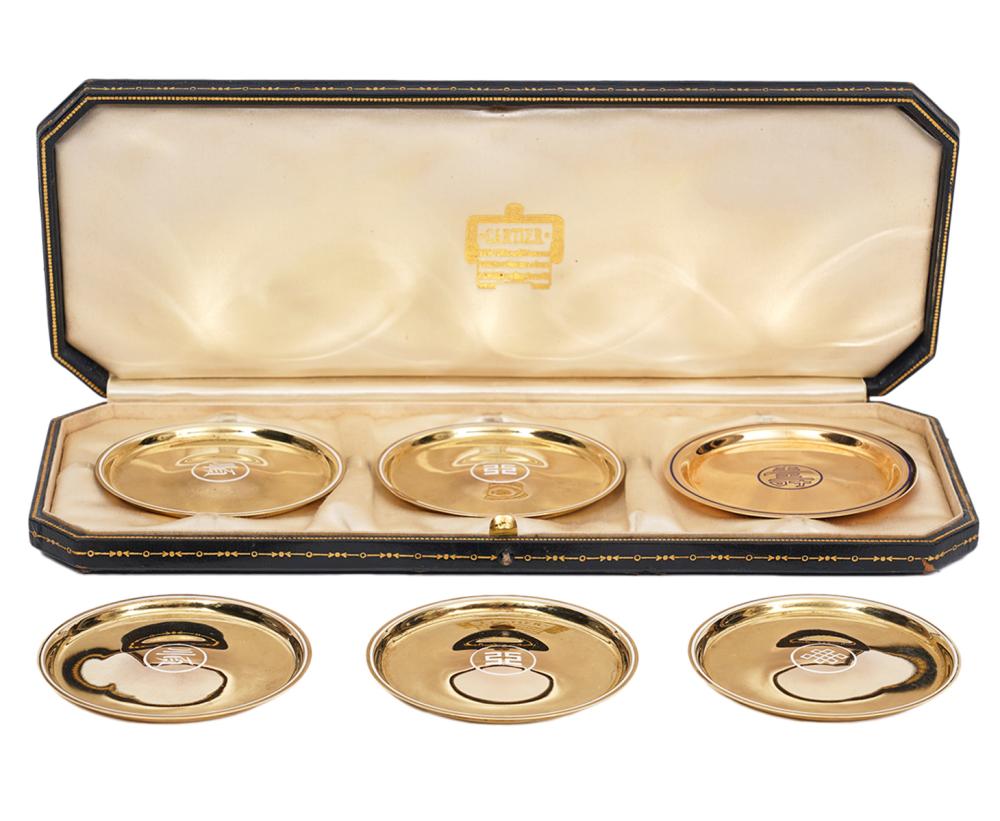 SIX 14K YG CARTIER COASTERS IN