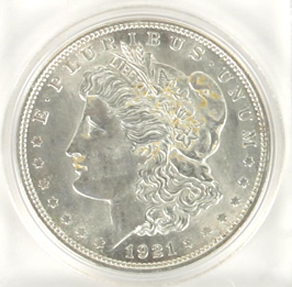 Six 1921 Morgan Silver Dollar Coins