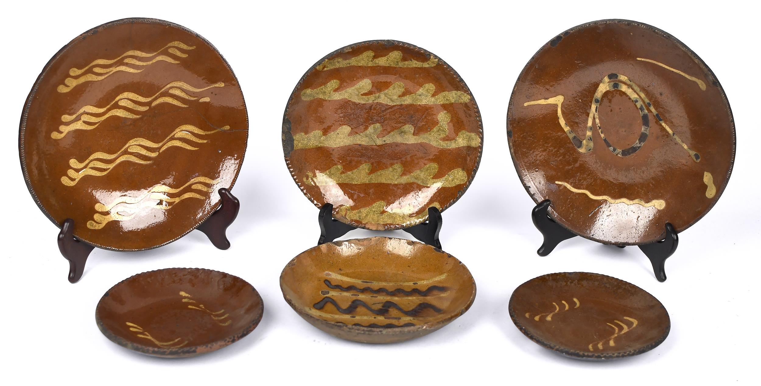 SIX 19TH C. SLIP DECORATED
