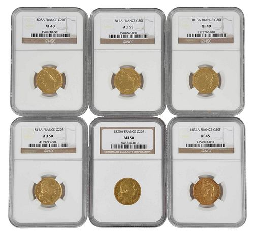 SIX 19TH CENTURY FRENCH 20 FRANC