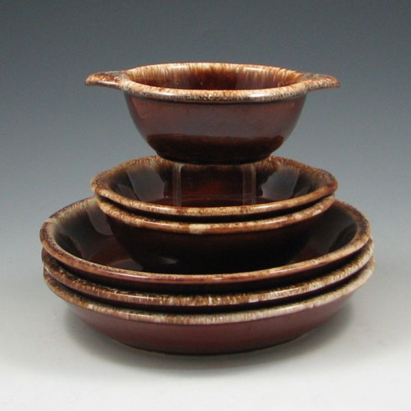 Six (6) Hull Mirror Brown Bowls