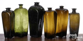 SIX AMBER/OLIVE GLASS GIN BOTT