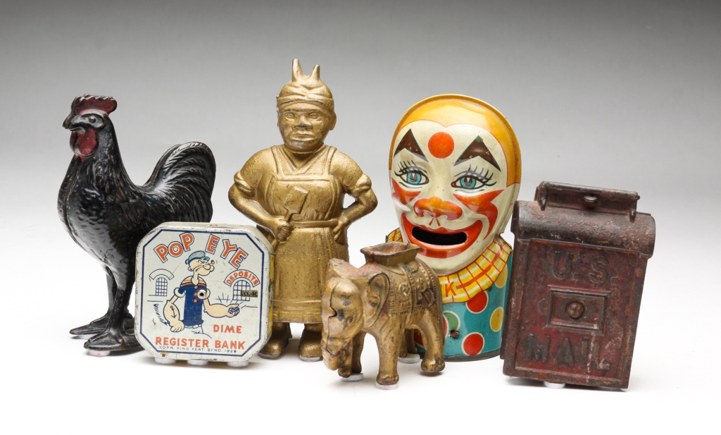 SIX AMERICAN CAST IRON AND TIN