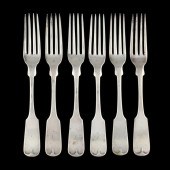 SIX AMERICAN COIN SILVER FORKS
