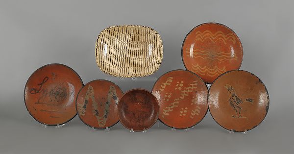 Six American redware plates 19th c.