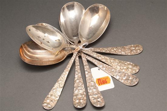 Six American repousse silver