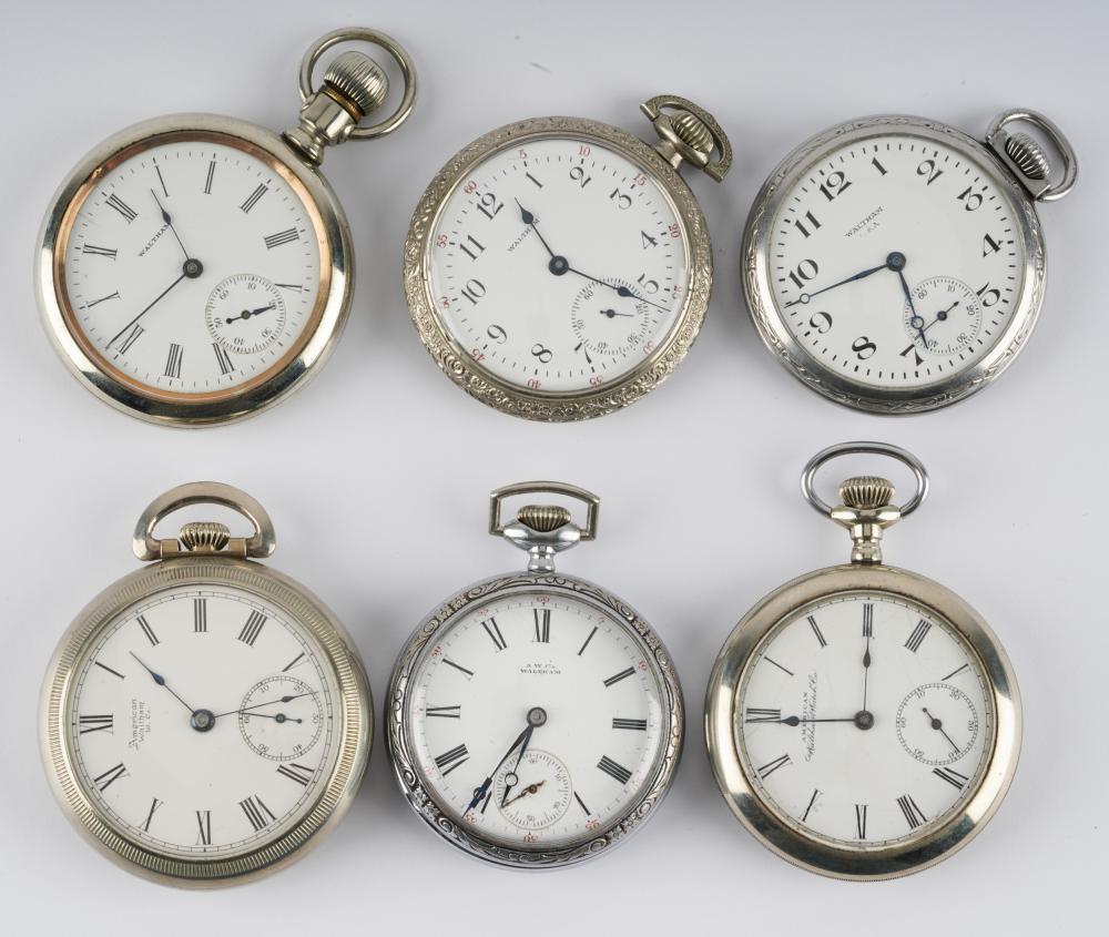 SIX AMERICAN WALTHAM POCKET
