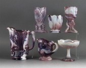 Six amethyst marbled glass art