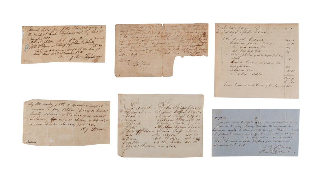 SIX ANTEBELLUM SLAVE HIRE DOCUMENTS