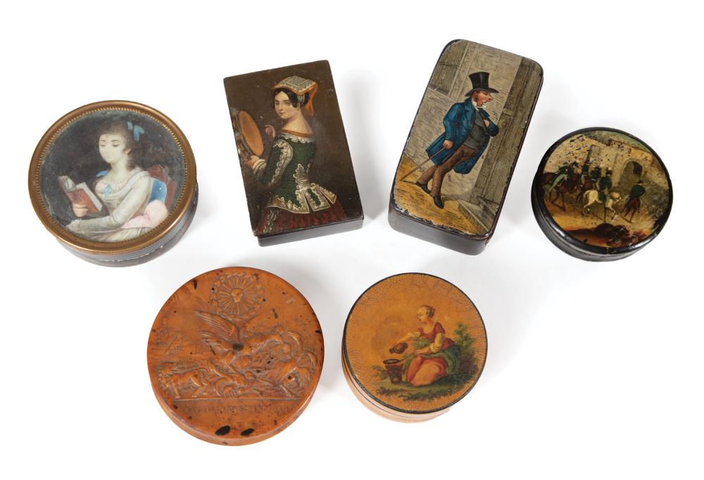 SIX ANTIQUE CONTINENTAL BOXESSix