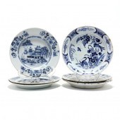 SIX ANTIQUE DELFT BLUE AND WHI