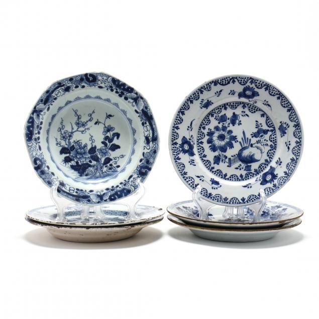 SIX ANTIQUE DELFT BLUE AND WHITE