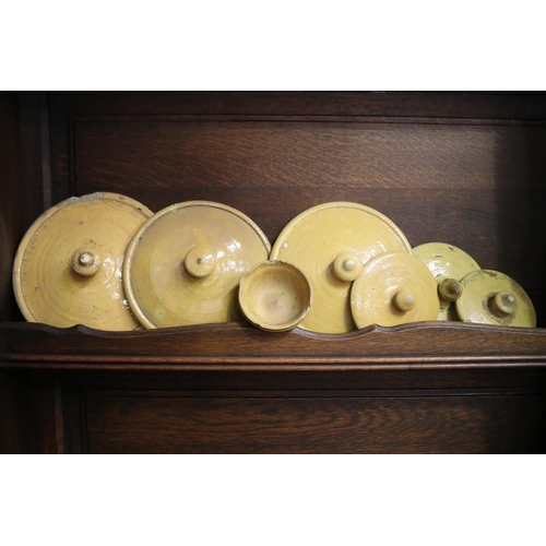Six antique French mustard glazed