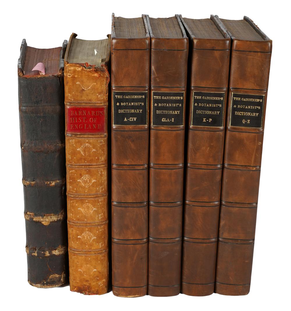SIX ANTIQUE LEATHER-BOUND