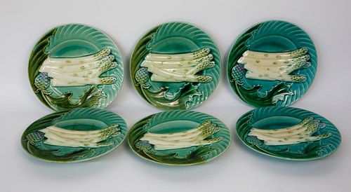 SIX ANTIQUE MAJOLICA ASPARAGUS