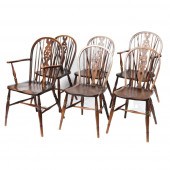 SIX ANTIQUE QUARTER SAWN OAK W