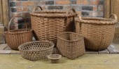 SIX ANTIQUE SPLINT BASKETS. La