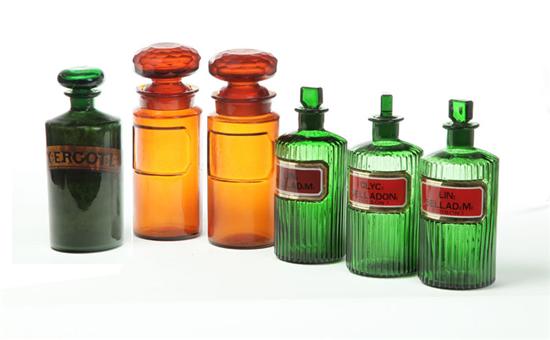 SIX APOTHECARY JARS.  American