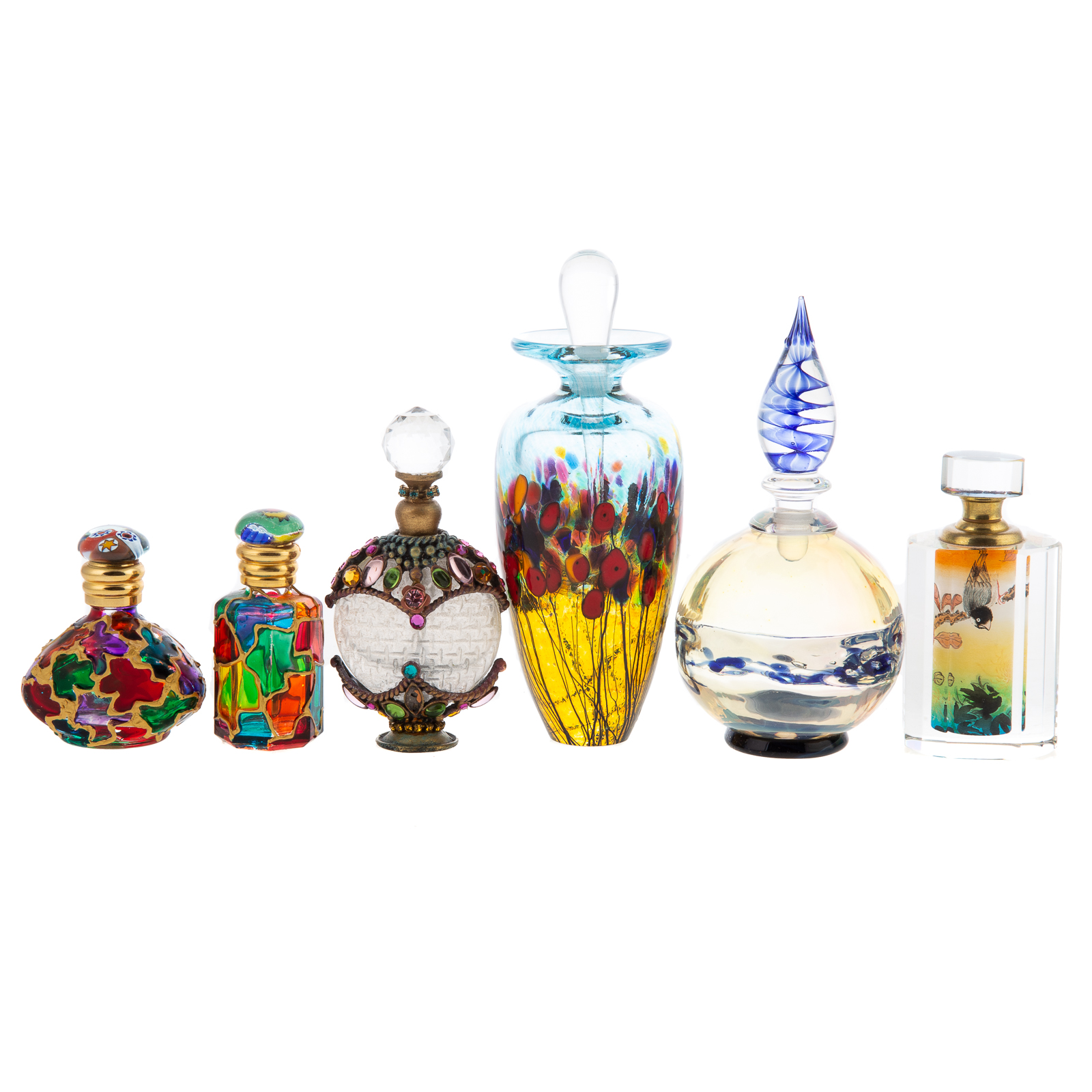 SIX ART GLASS PERFUME BOTTLES