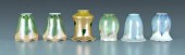 Six art glass shades: one with