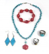 SIX ARTICLES OF SILVER JEWELRY