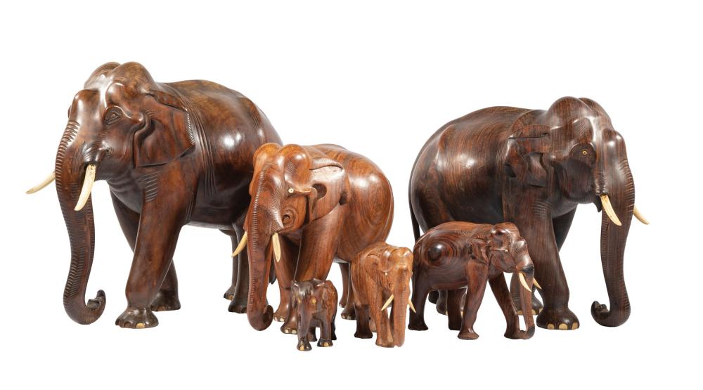 SIX ASIAN CARVED HARDWOOD FIGURES