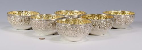 SIX ASIAN SILVER BOWLS W/GILT