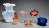 SIX ASSORTED GLASS TABLE/CABIN