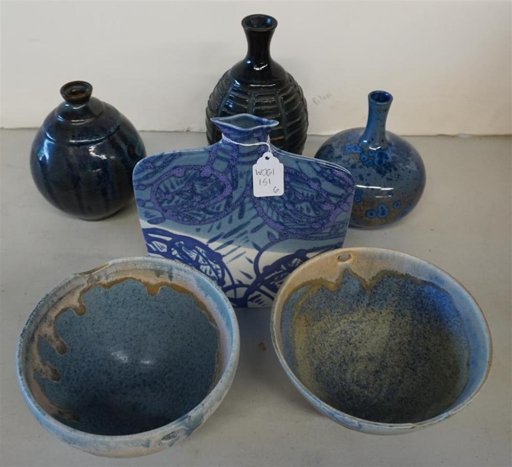 SIX ASSORTED MODERN BLUE-TONE ART