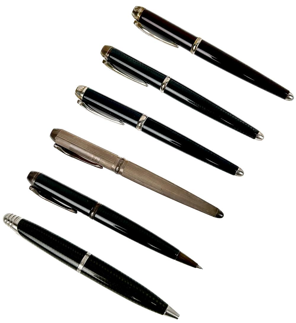 SIX ASSORTED PENS AND PENCILS