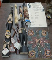 SIX AUSTRALIAN CARVED AND DECO
