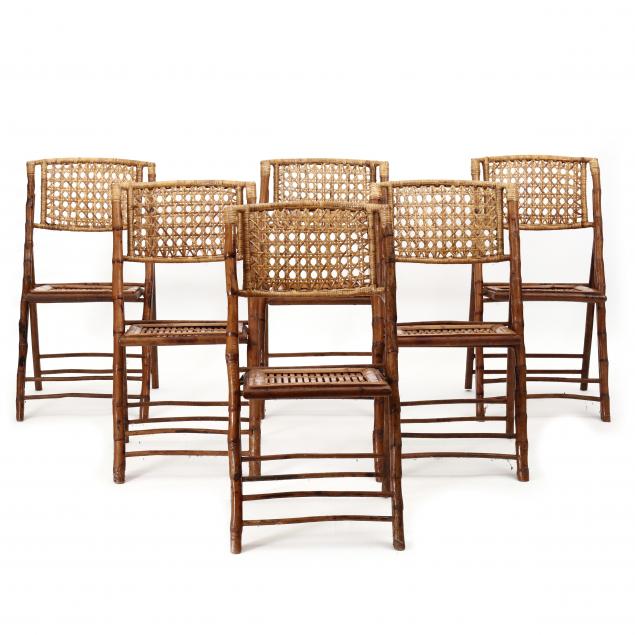 SIX BAMBOO FOLDING CHAIRS Late 20th