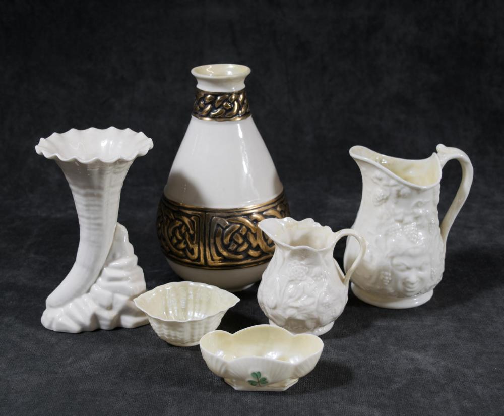 SIX BELLEEK PORCELAIN ITEMS,