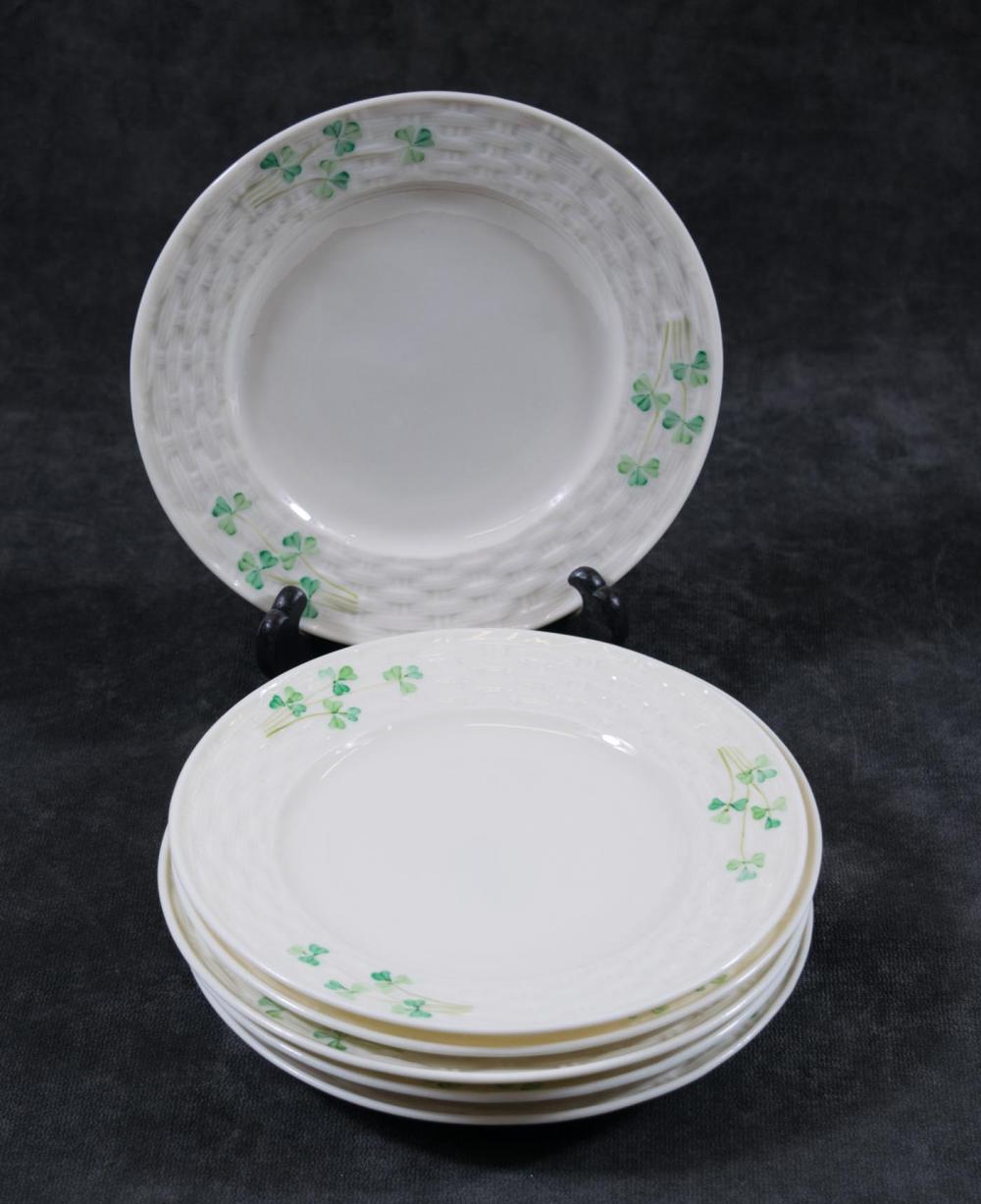 SIX BELLEEK SHAMROCK BREAD