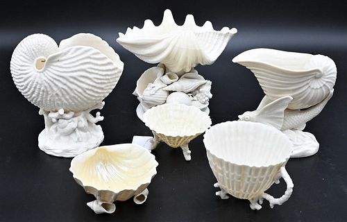 SIX BELLEEK SHELL FORM PIECES, TO