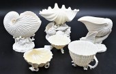 SIX BELLEEK SHELL FORM PIECES,