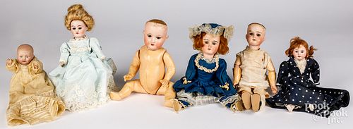 SIX BISQUE HEAD DOLLSSix bisque