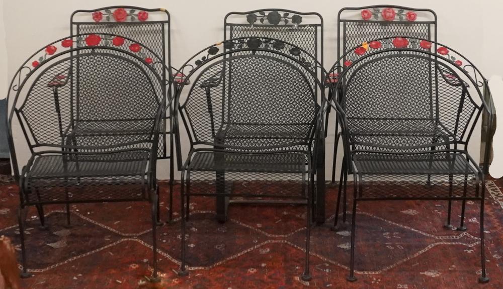 SIX BLACK PAINTED WROUGHT IRON