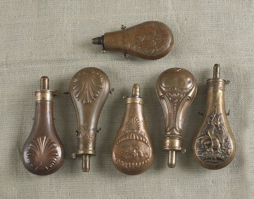 Six black powder hunting flasks