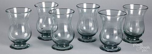 SIX BLOWN AQUA GLASS JARSSix