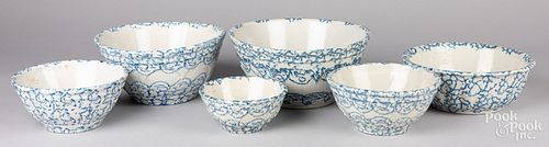 SIX BLUE AND WHITE SPONGEWARE