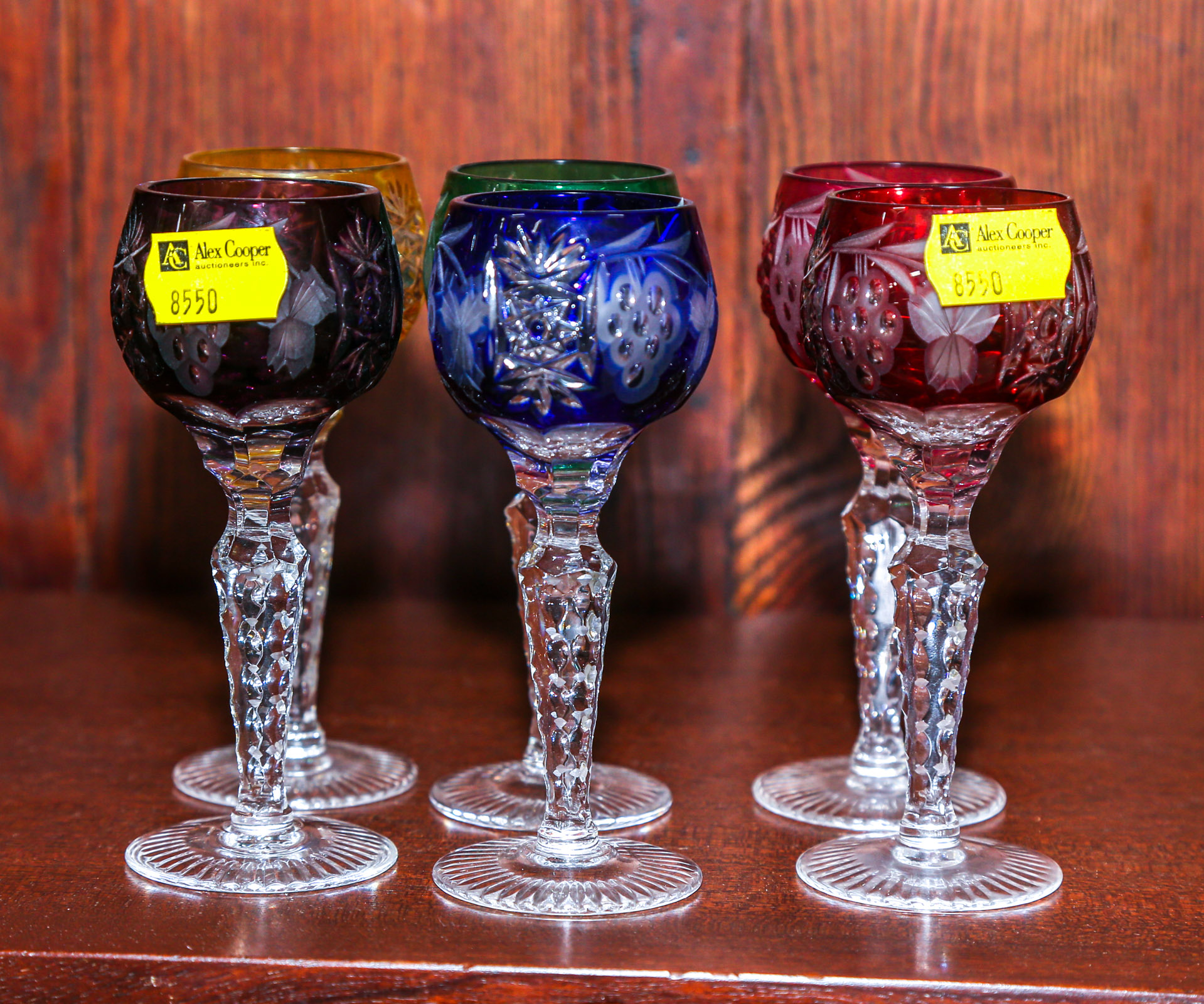 SIX BOHEMIAN CUT CASED GLASS
