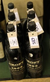 Six bottles of vintage port in