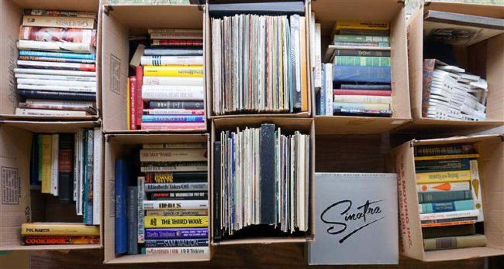 SIX BOXES OF BOOKS AND THREE