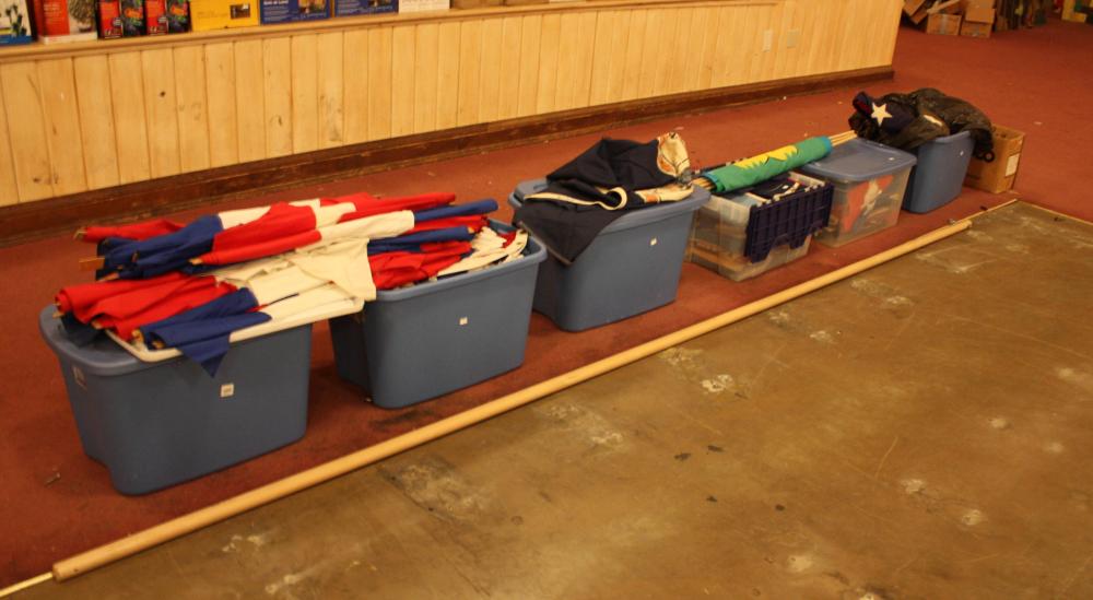 SIX BOXES OF VARIOUS FLAGS AND