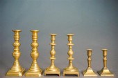 SIX BRASS CANDLEHOLDERS, HEIGH