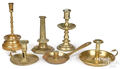 SIX BRASS CANDLESTICKSSix brass