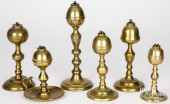 SIX BRASS FLUID LAMPS, EARLY T