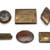 Six Brass Snuff Boxes and Matc