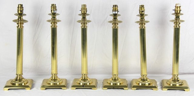 Six brass table lamps with reeded